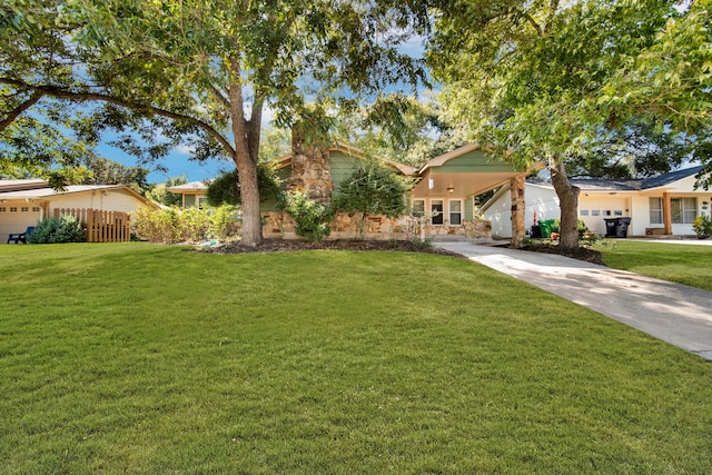 ranch-style house featuring a front lawn