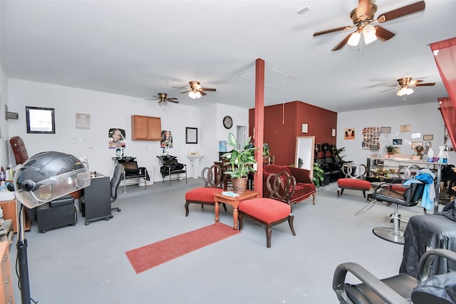 living room featuring concrete floors