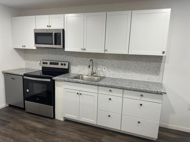 kitchen featuring white cabinetry, sink, dark hardwood / wood-style floors, and stainless steel appliances