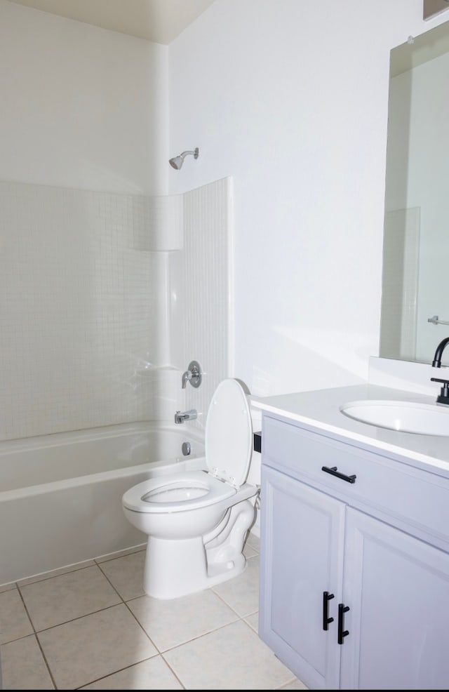 full bathroom with toilet, shower / bathing tub combination, vanity, and tile patterned floors