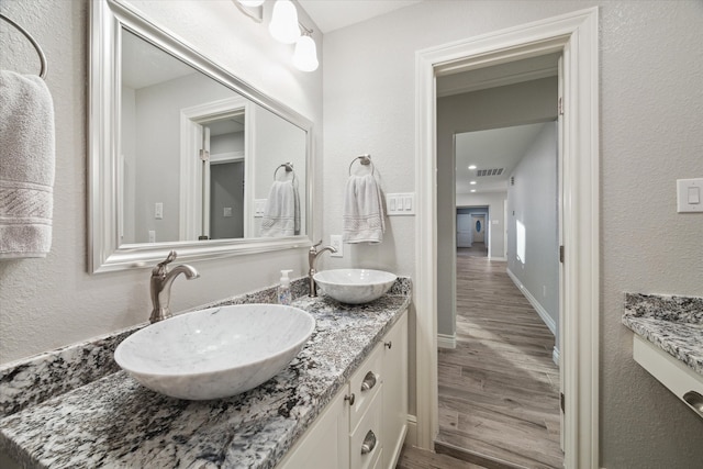 bathroom featuring wood-type flooring and vanity