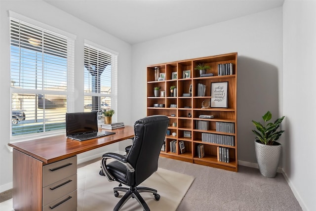 office space with light colored carpet