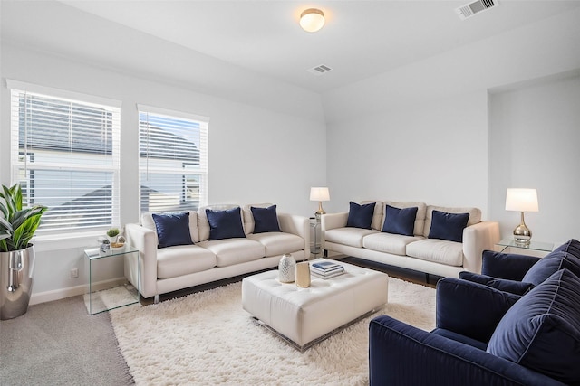 living room with light colored carpet