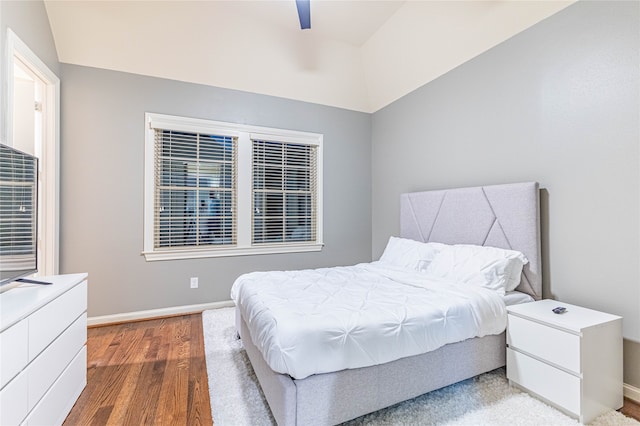 bedroom featuring wood-type flooring and ceiling fan