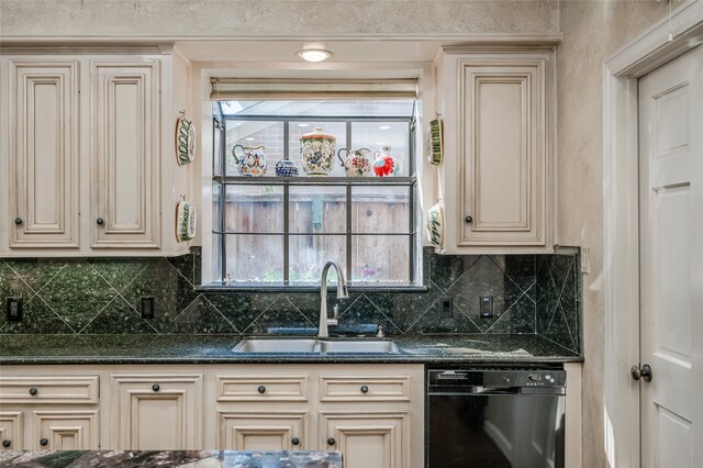 kitchen featuring cream cabinets, dishwasher, sink, and a healthy amount of sunlight