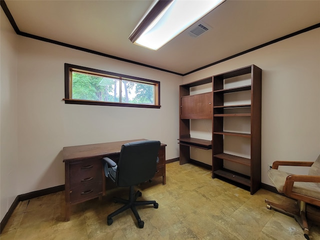 home office featuring ornamental molding