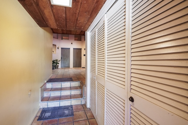 corridor with wooden ceiling