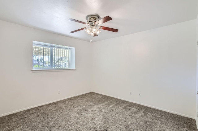 unfurnished room with carpet and ceiling fan