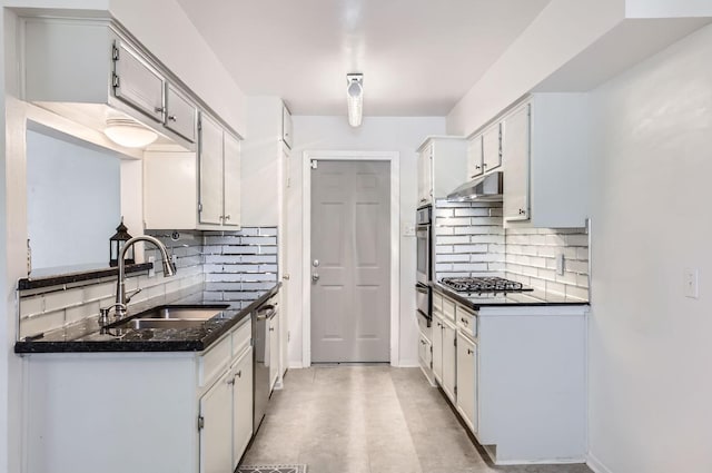 kitchen with white cabinets, backsplash, and sink