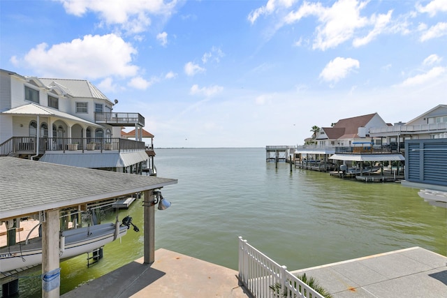 view of dock with a water view