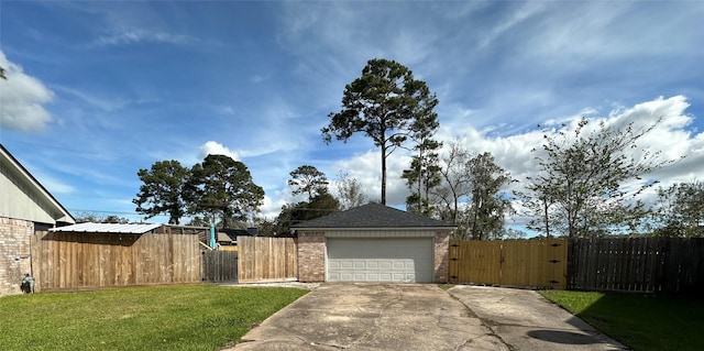 view of yard featuring a garage