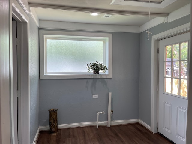 interior space with dark hardwood / wood-style flooring