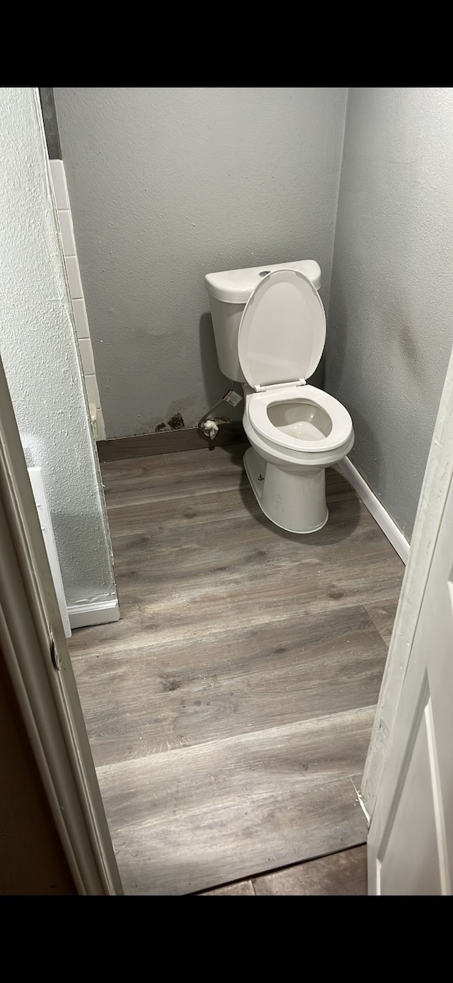 bathroom with toilet and wood-type flooring