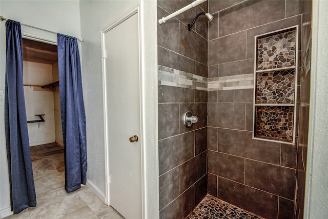 bathroom with a shower with shower curtain