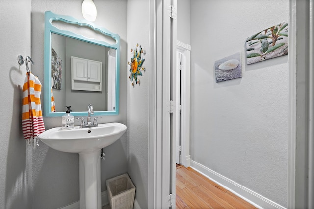 bathroom with wood-type flooring