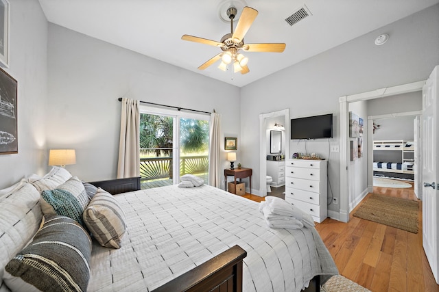 bedroom featuring ceiling fan and light hardwood / wood-style flooring