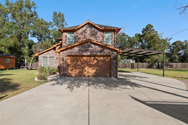 front facade featuring a front yard and a garage