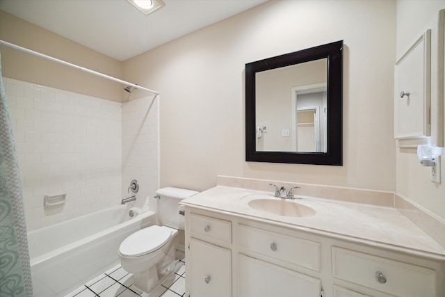 full bathroom featuring tile patterned floors, vanity, toilet, and shower / bathtub combination with curtain