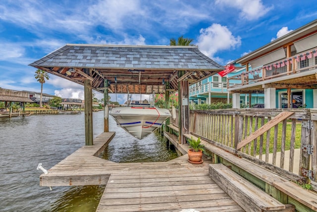 dock area with a water view