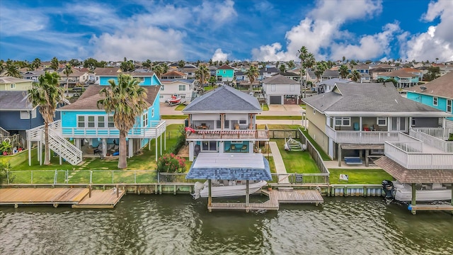 aerial view with a water view