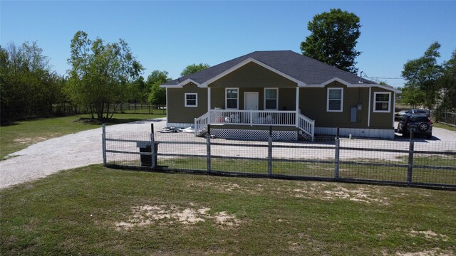 view of front of home with a front lawn and a porch