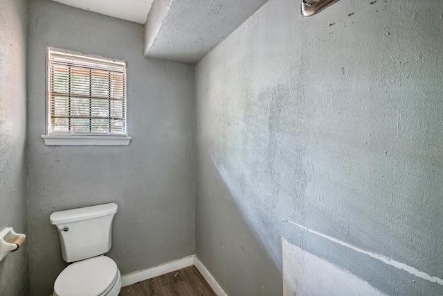 bathroom with hardwood / wood-style flooring and toilet