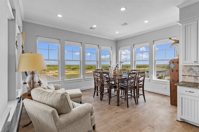 sunroom featuring a water view and a healthy amount of sunlight
