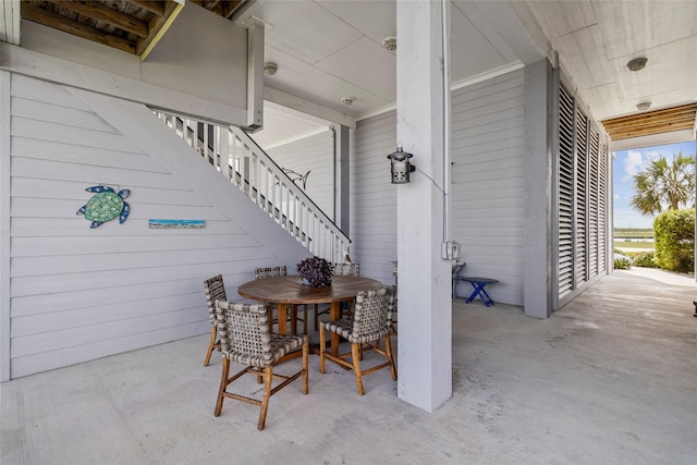9 Hawkeye, Hitchcock, TX 77563 - view of patio with stairs and outdoor dining area
