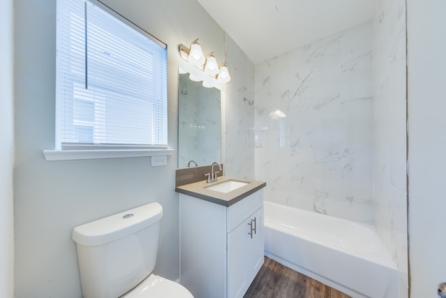 bathroom featuring hardwood / wood-style flooring, vanity, and toilet