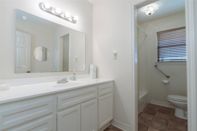 full bathroom with vanity, toilet, and tub / shower combination