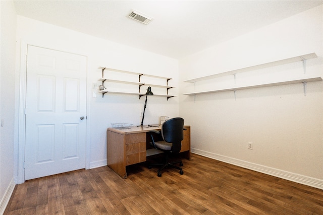 office area featuring dark wood-type flooring