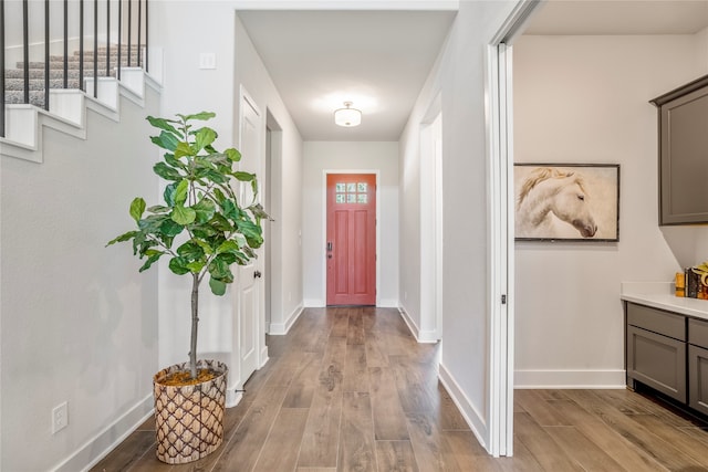 foyer entrance featuring light hardwood / wood-style flooring and a wealth of natural light