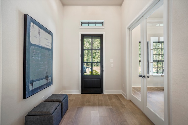 entrance foyer featuring french doors and light wood-type flooring