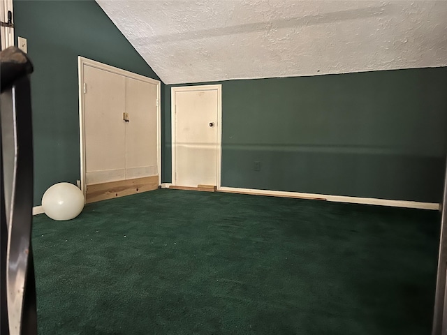 interior space with a textured ceiling and vaulted ceiling