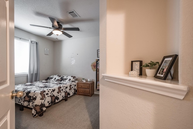 bedroom featuring carpet floors and ceiling fan