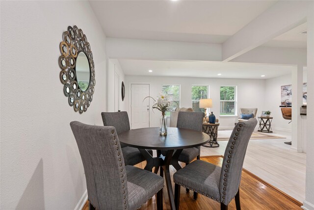 dining space featuring light hardwood / wood-style flooring