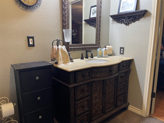 bathroom with wood-type flooring and vanity