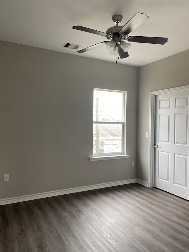 unfurnished bedroom with wood-type flooring and ceiling fan