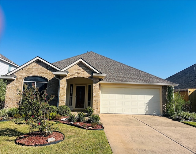 view of front of house with a garage and a front lawn