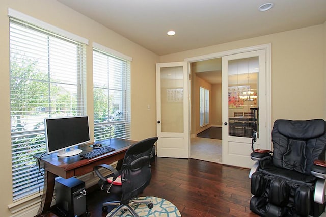 27827 Ramble Rock Ct, Katy, TX 77494 - office with dark wood-style flooring and recessed lighting