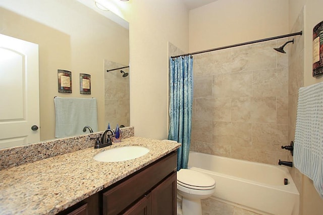 27827 Ramble Rock Ct, Katy, TX 77494 - full bath featuring shower / bath combination with curtain, toilet, vanity, and tile patterned floors