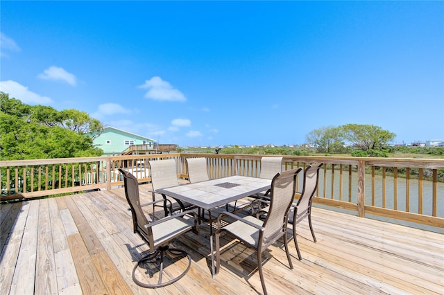 wooden deck with a water view