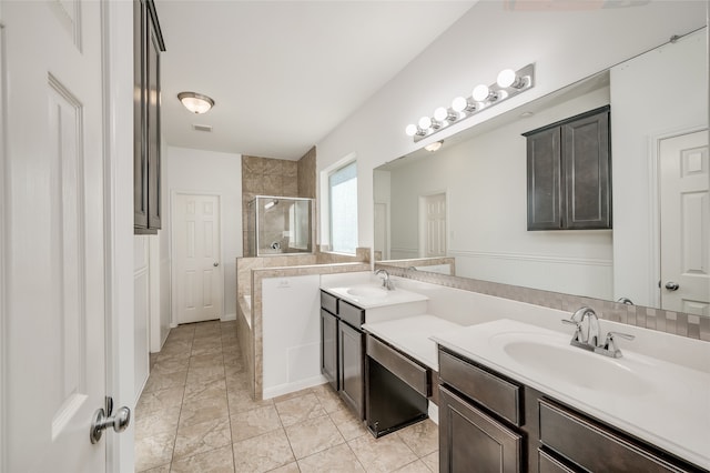 bathroom featuring vanity and walk in shower