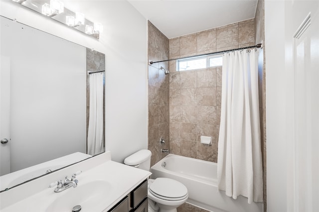 full bathroom featuring vanity, toilet, and shower / bath combo with shower curtain