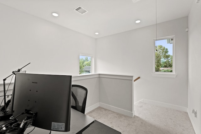 carpeted home office featuring a wealth of natural light