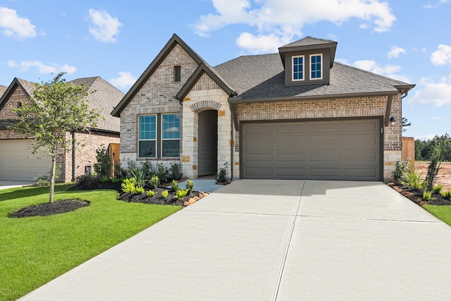 view of front of home featuring a garage and a front lawn