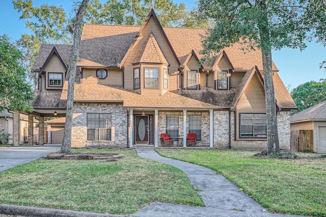 view of front of house featuring a front lawn and a garage