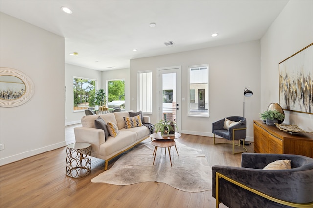 living room with light wood-type flooring