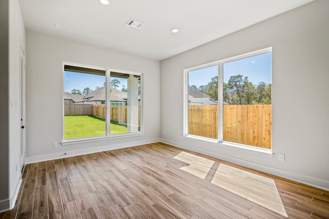 spare room featuring light hardwood / wood-style flooring and a wealth of natural light