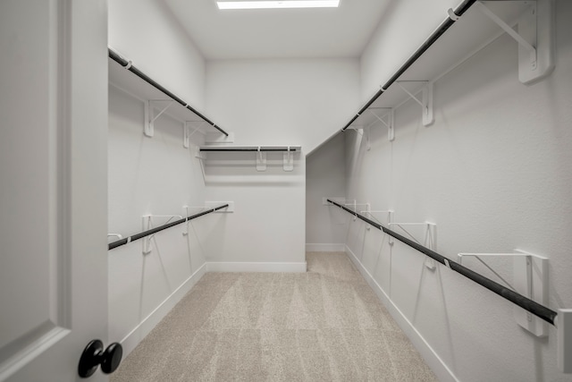 walk in closet with light carpet